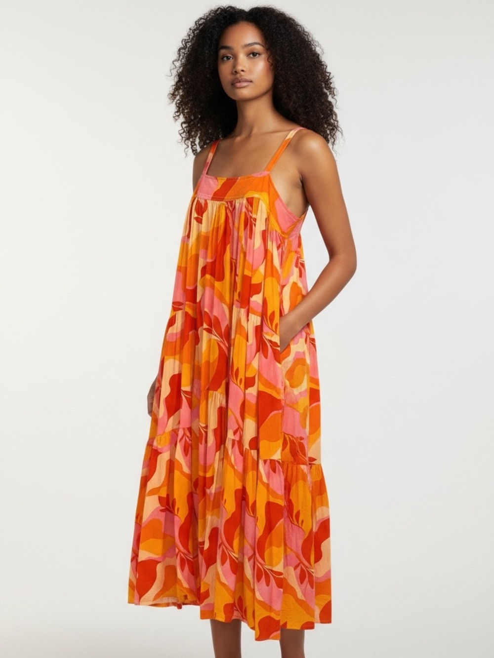 Abel The Label Sundress Maxi Length Size XS Orange Yellow Sleeveless Summer